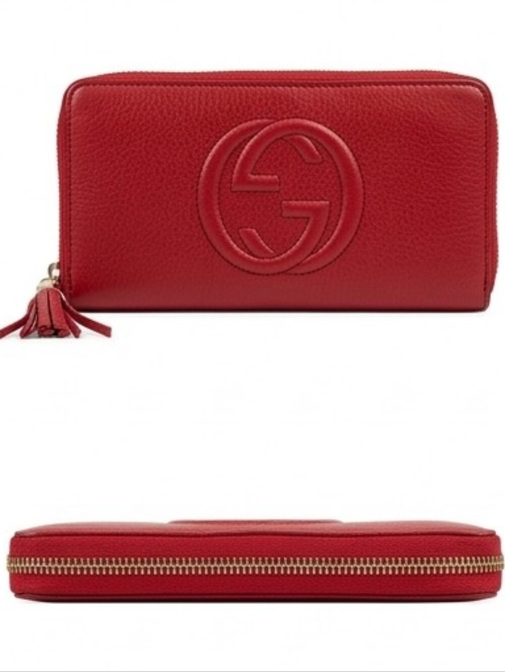 Gucci Red Zip-Around Logo Tassel Wallet